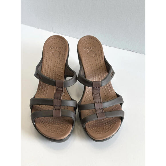 Crocs Cyprus Slip On Platform High Heels Women's Size 8 Brown Strappy Sandals - Picture 4 of 16